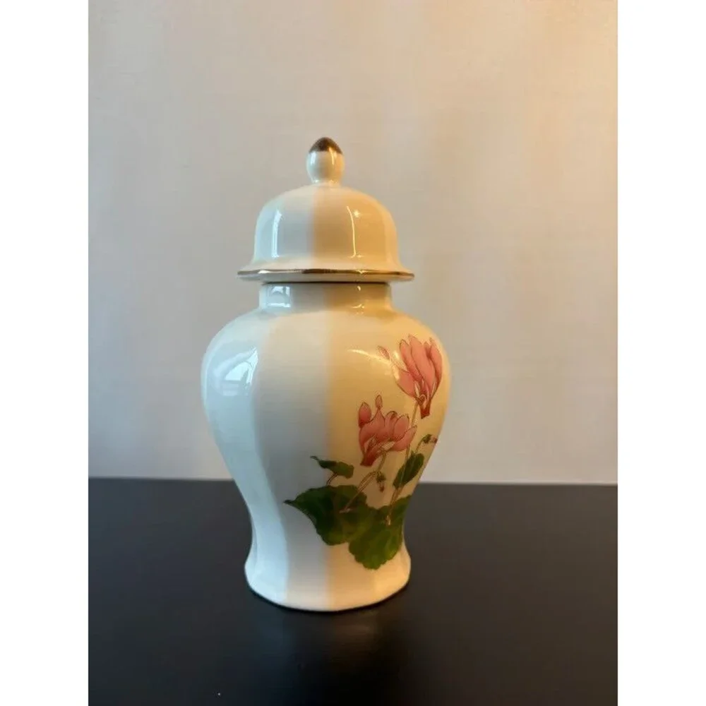 Otagiri Japan Ginger Jar Lidded Magnolia Hand Painted Porcelain Temple